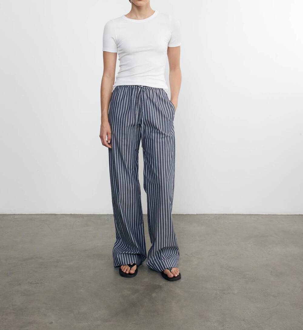 NEW ENZA COSTA poplin resort pant in navy/white
